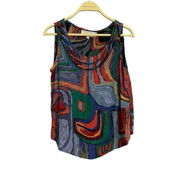 Platinum Tops - Vintage Platinum Dorothy Schoelen Sleeveless Blouse Women Petite Abstract Retro